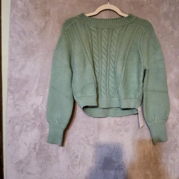 For Love & Lemons Sydney Comfy French Women's Green‎ Cable Knit Crop Sweater 2XL - Picture 4 of 8